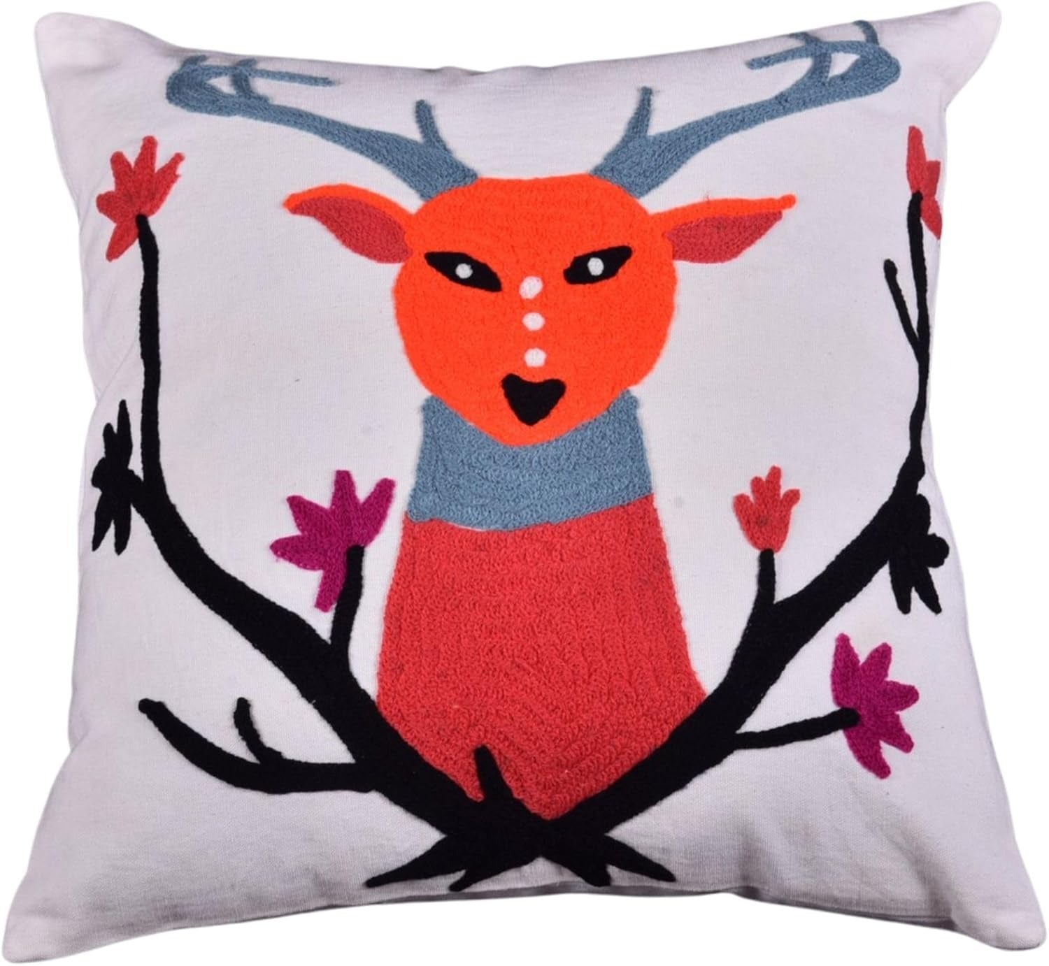 Xentarfy Embroidered Cotton Canvas Animal Cushion Cover 16x16