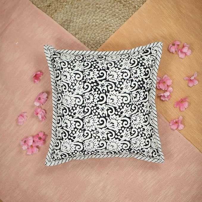 Xentarfy Hand Block Print Cotton Cushion Cover 16x16