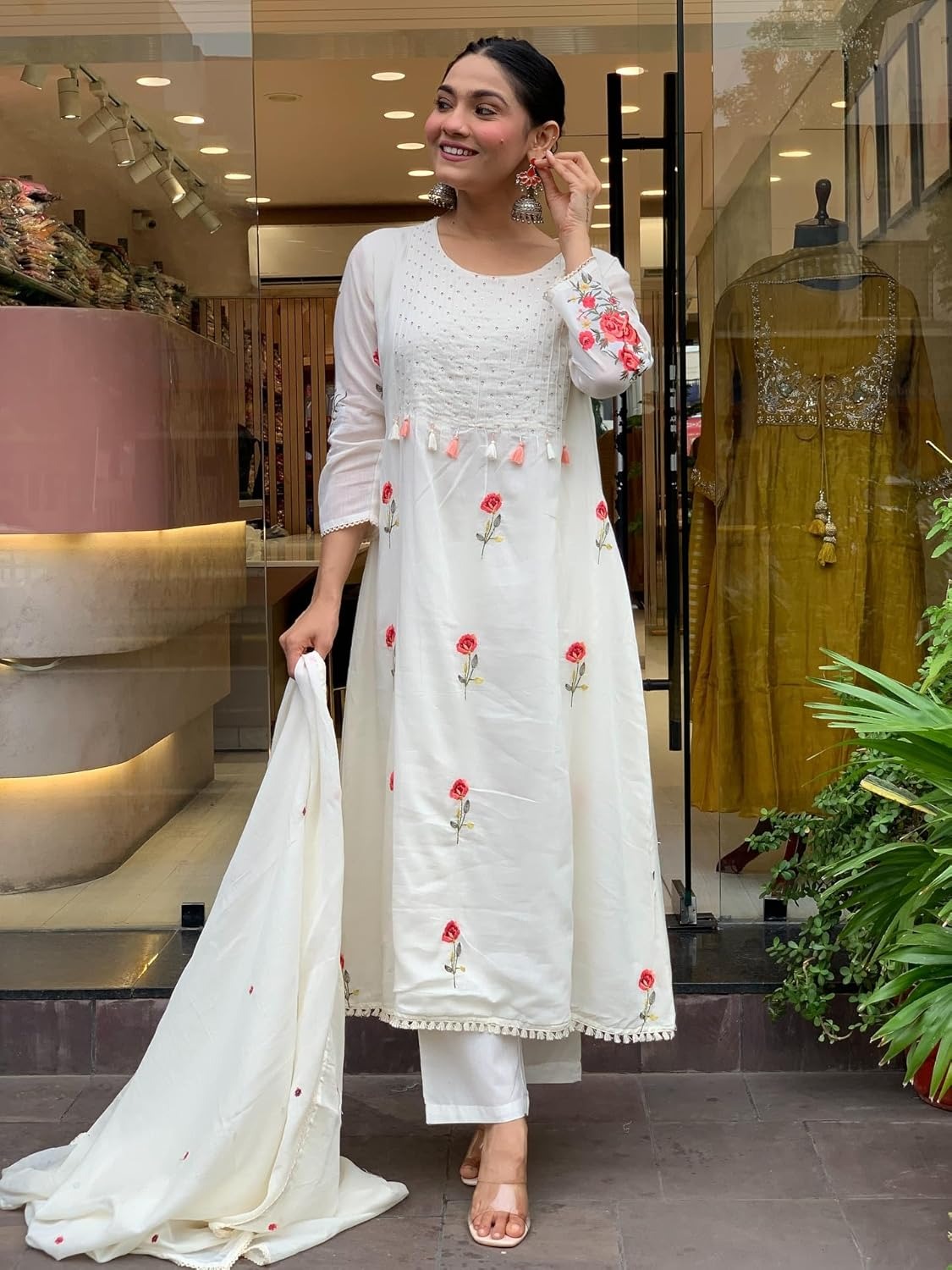 Xentarfy Embroidered Chanderi Kurti Pant Dupatta Set