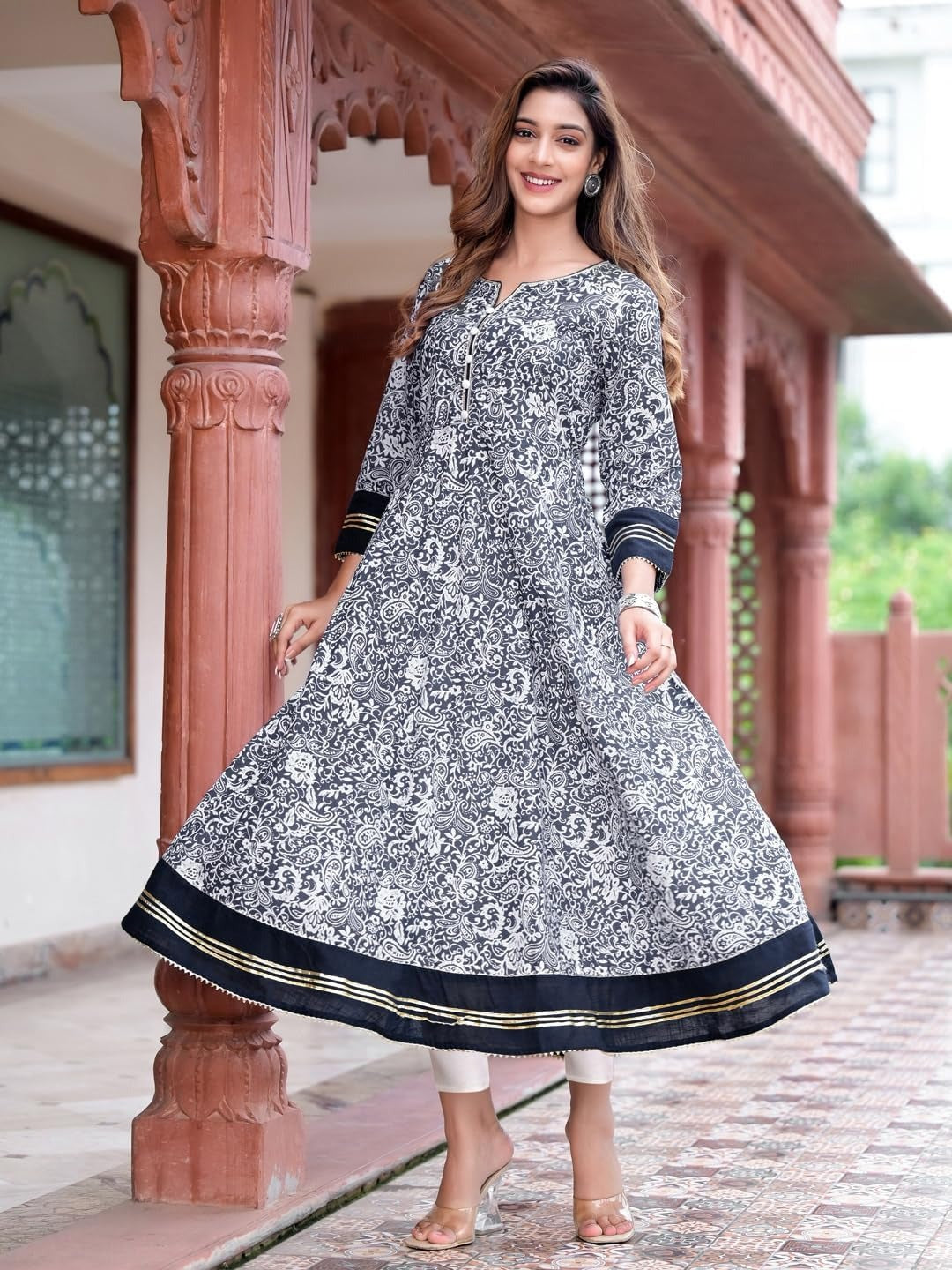 Xentarfy Cotton Floral Print Anarkali Kurta Dress