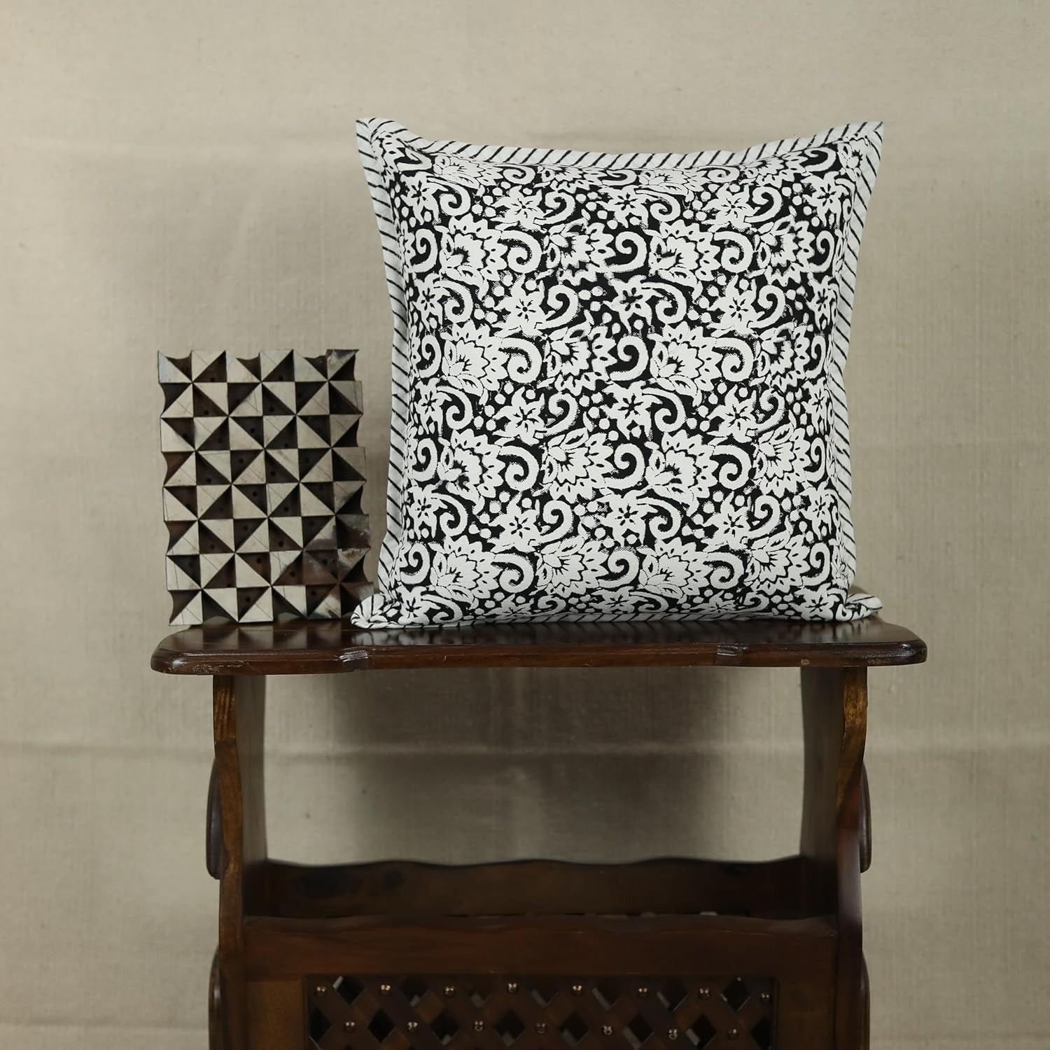 Xentarfy Hand Block Print Cotton Cushion Cover 16x16