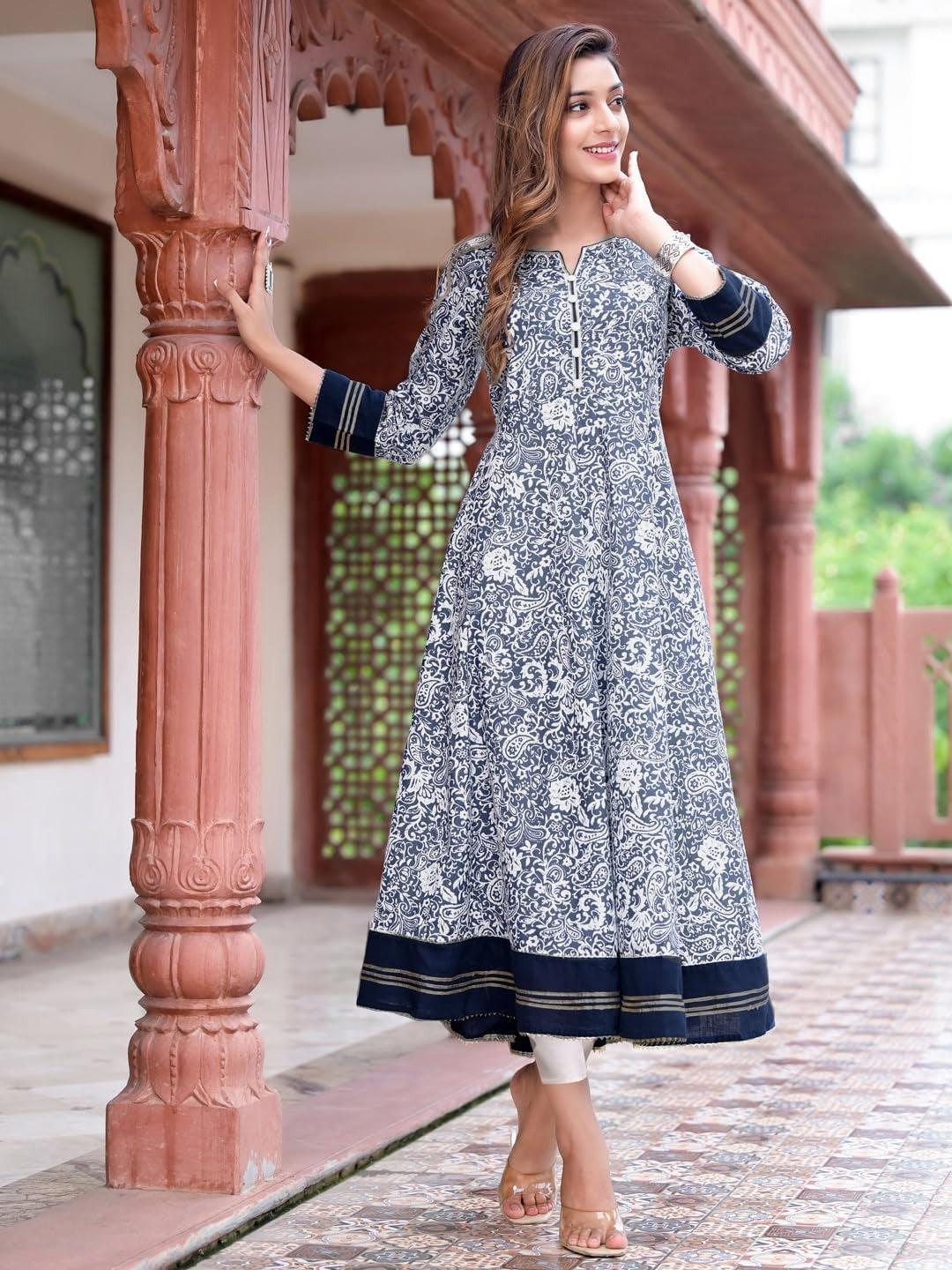 Xentarfy Cotton Floral Print Anarkali Kurta Dress