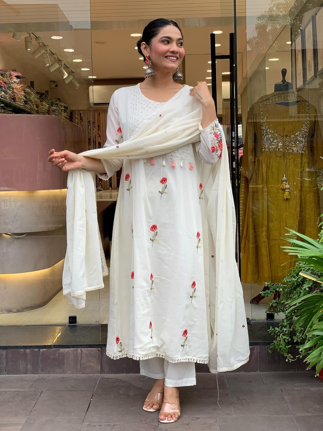 Xentarfy Embroidered Chanderi Kurti Pant Dupatta Set