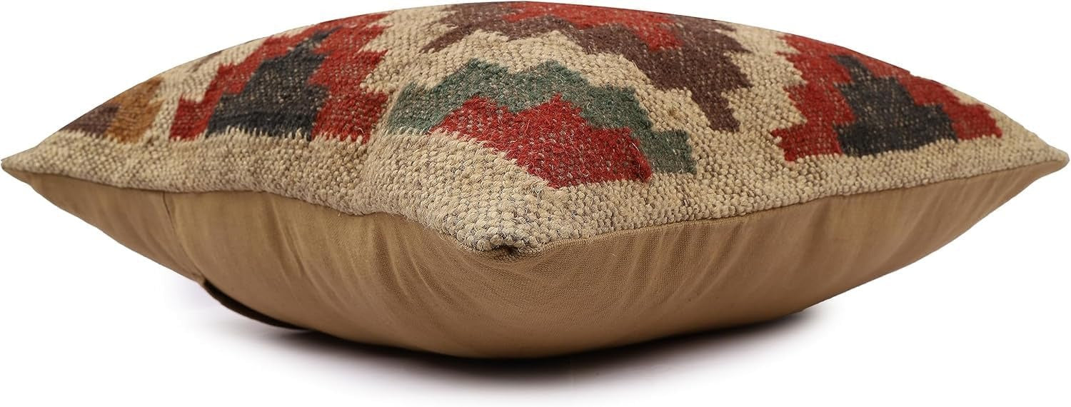 Xentarfy Handmade Kilim Wool Jute Cushion Cover 18x18