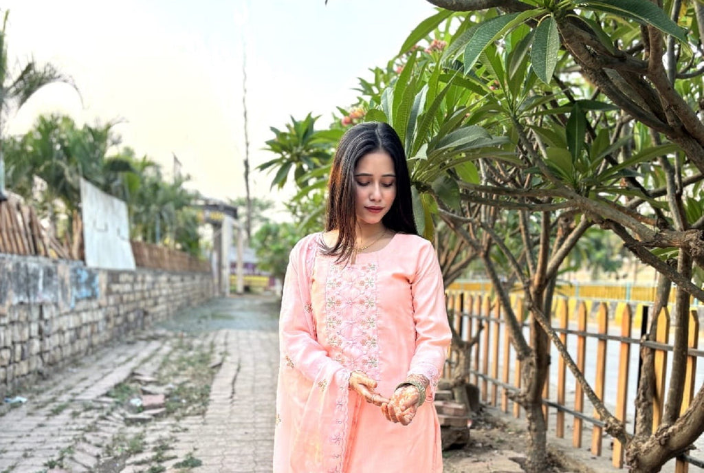 Xentarfy Embroidered Cotton Kurta Pant Dupatta Set