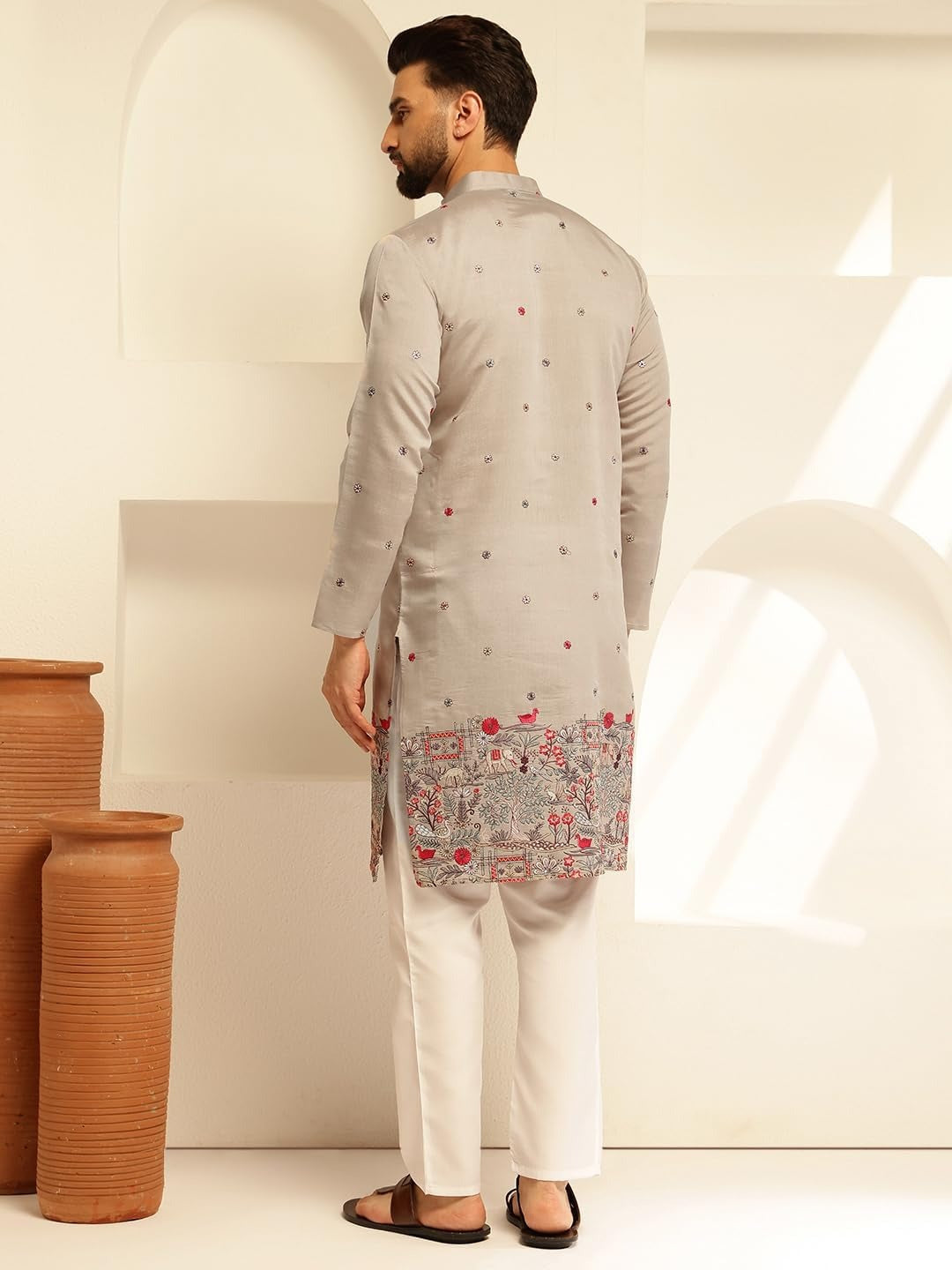 Xentarfy Men’s Cotton Silk Embroidered Long Kurta