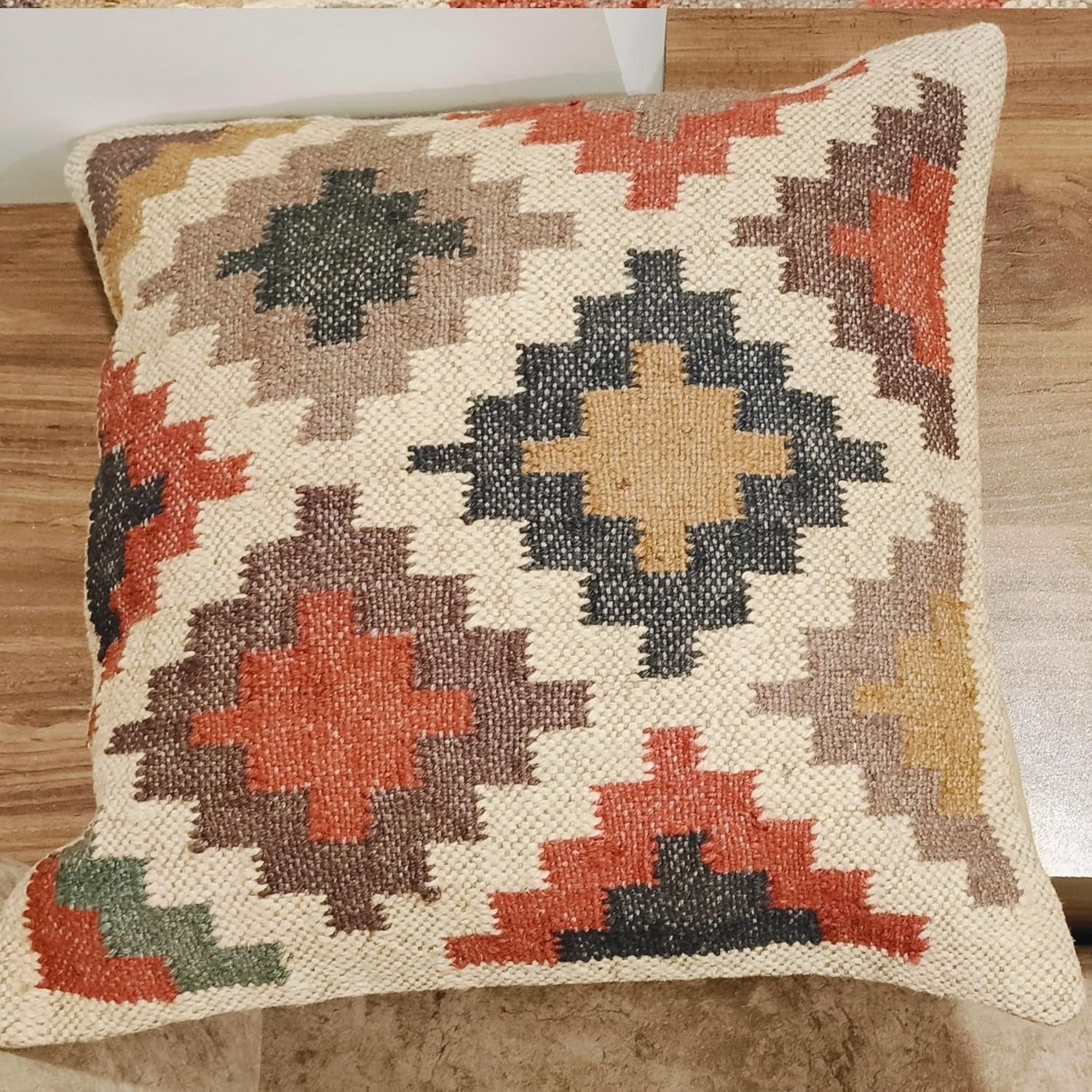 Xentarfy Handmade Kilim Wool Jute Cushion Cover 18x18