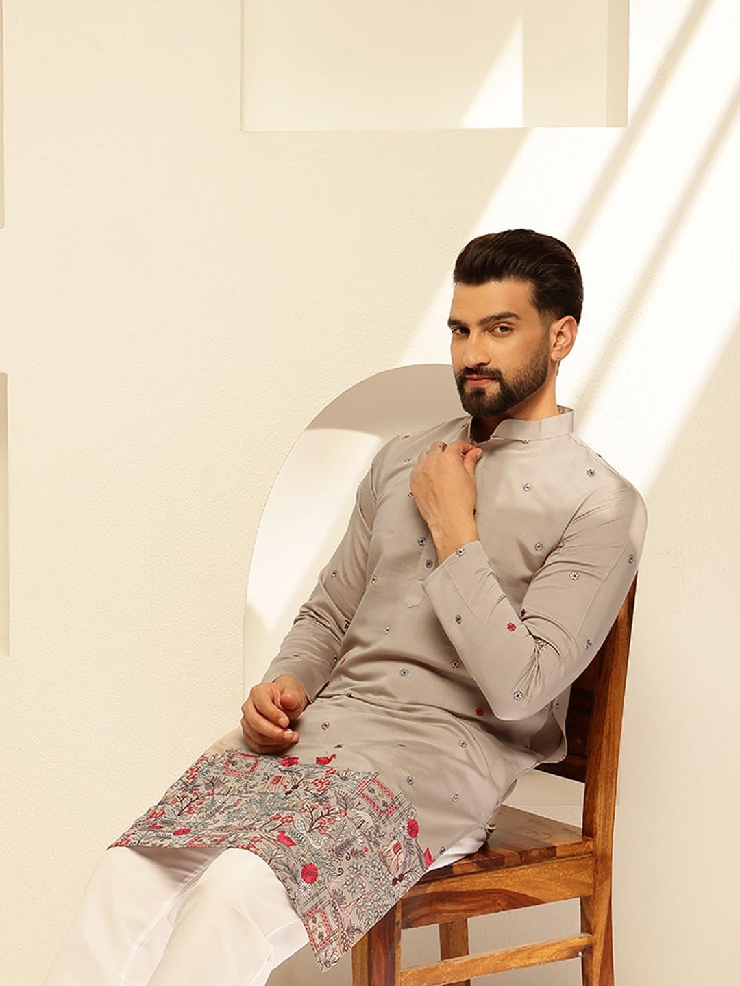 Xentarfy Men’s Cotton Silk Embroidered Long Kurta
