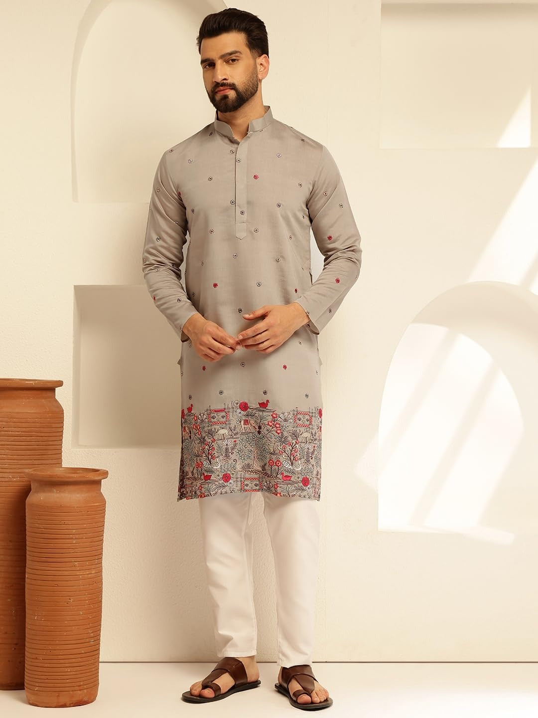 Xentarfy Men’s Cotton Silk Embroidered Long Kurta