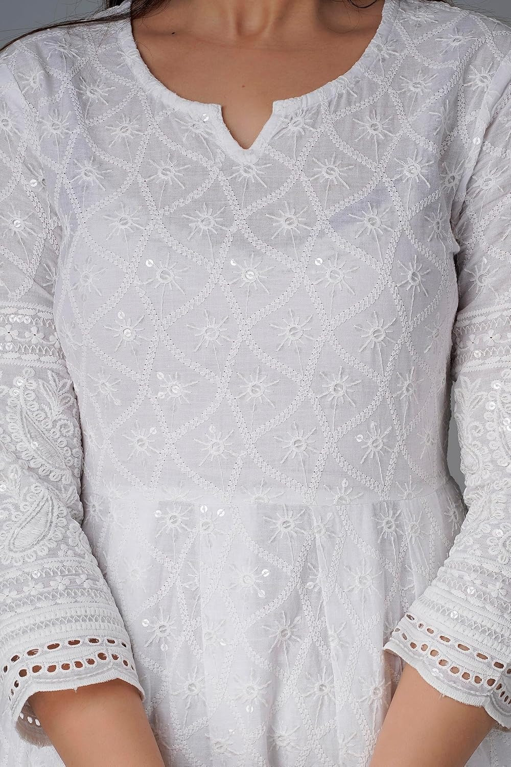 Xentarfy Chikankari Cotton Anarkali Kurti Pant Dupatta Set