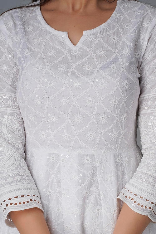 Xentarfy Chikankari Cotton Anarkali Kurti Pant Dupatta Set