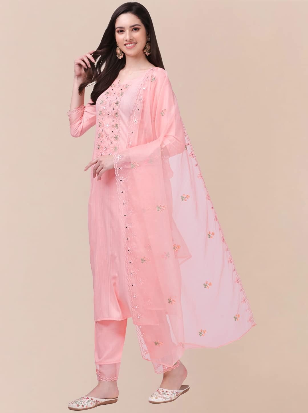Xentarfy Embroidered Cotton Kurta Pant Dupatta Set