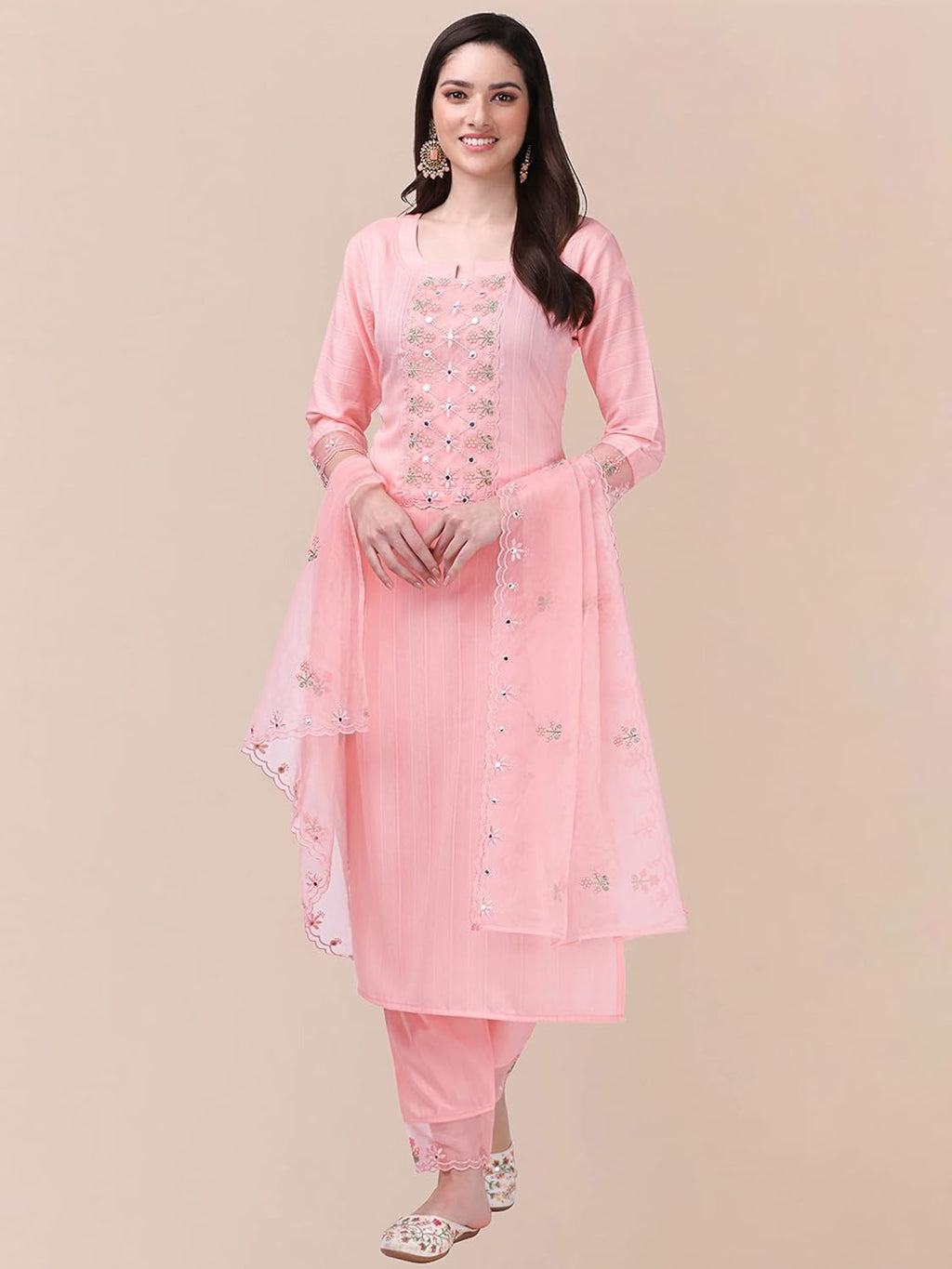 Xentarfy Embroidered Cotton Kurta Pant Dupatta Set
