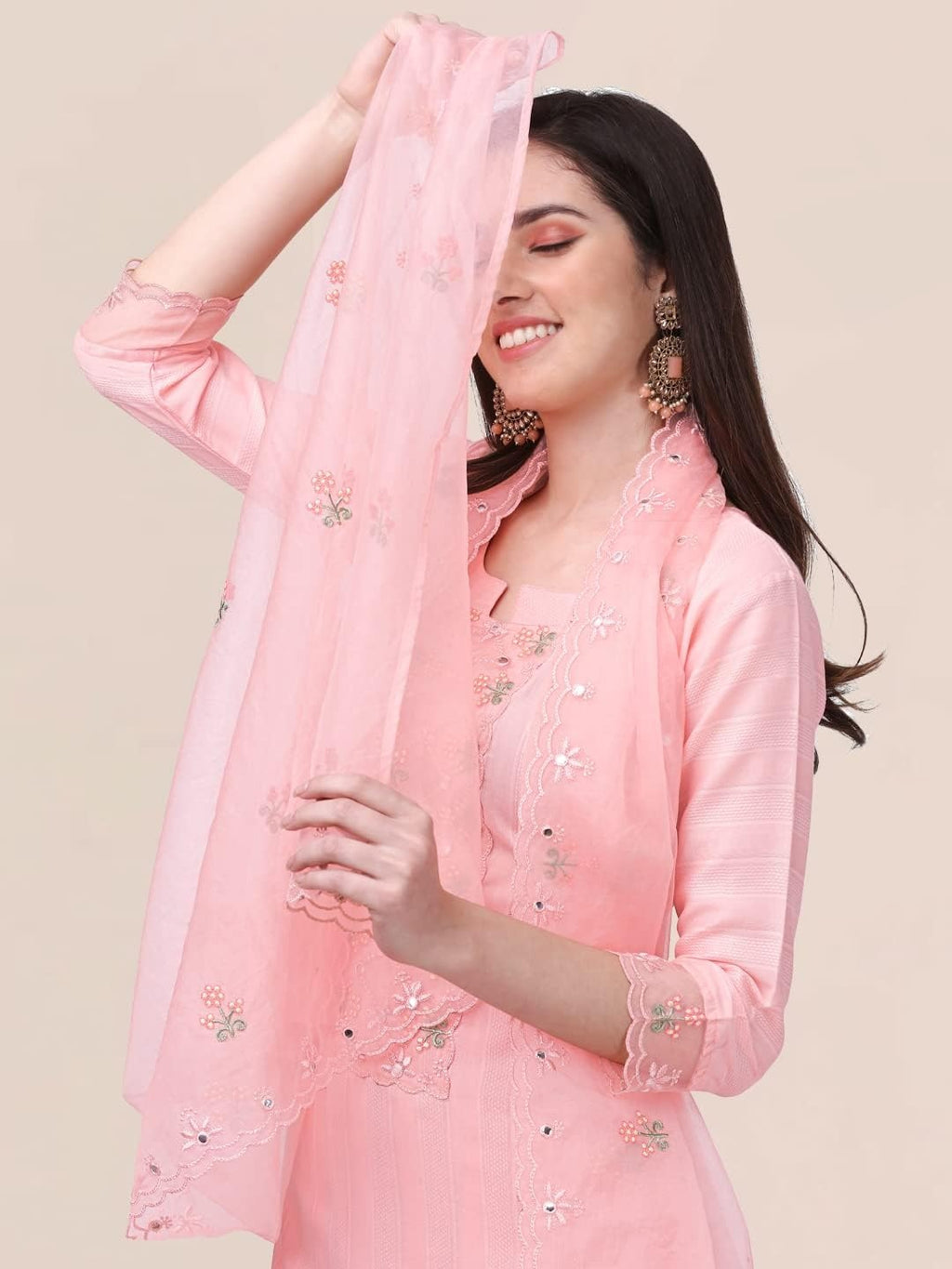 Xentarfy Embroidered Cotton Kurta Pant Dupatta Set