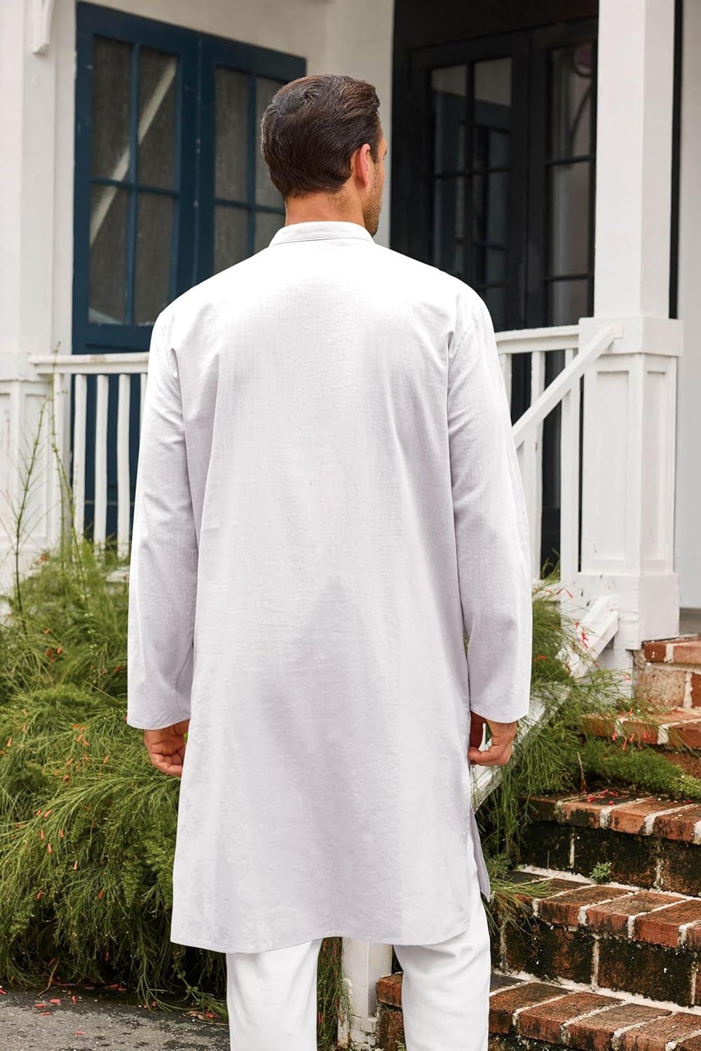 Xentarfy Men’s Cotton Linen Henley Kaftan Thobe