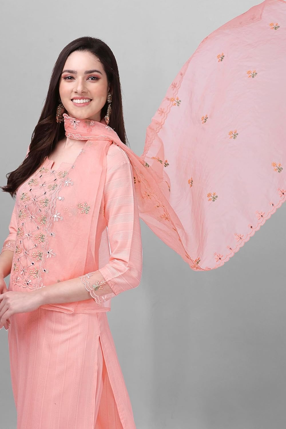 Xentarfy Embroidered Cotton Kurta Pant Dupatta Set