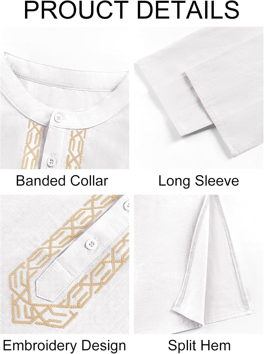 Xentarfy Men’s Cotton Linen Henley Kaftan Thobe