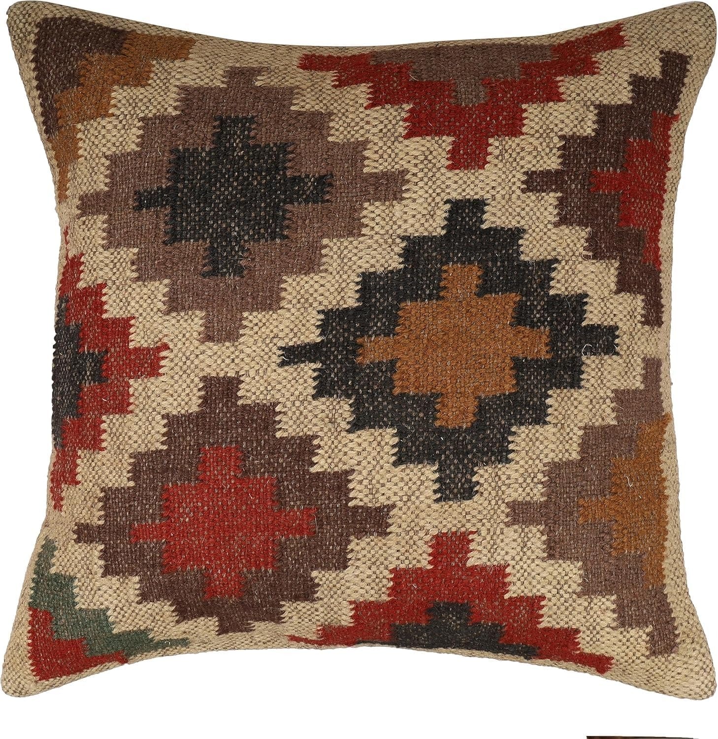 Xentarfy Handmade Kilim Wool Jute Cushion Cover 18x18