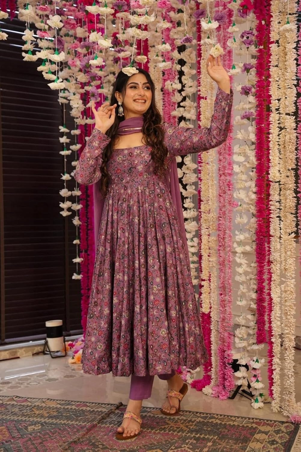 Xentarfy Floral Rayon Anarkali Kurti Pant Dupatta Set