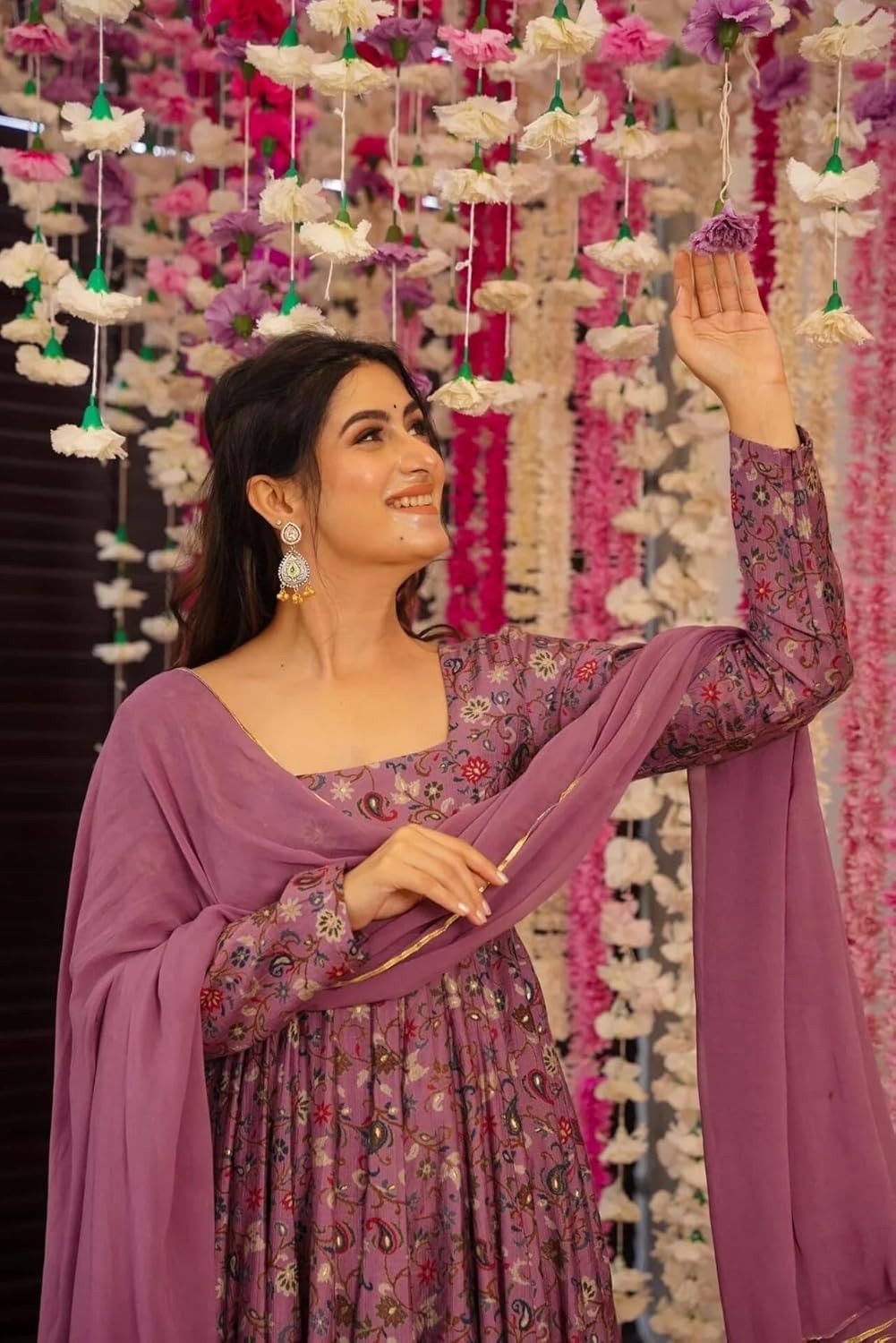 Xentarfy Floral Rayon Anarkali Kurti Pant Dupatta Set