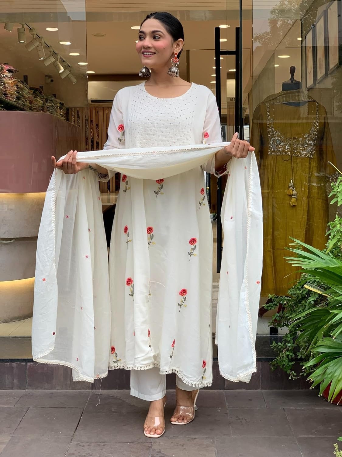 Xentarfy Embroidered Chanderi Kurti Pant Dupatta Set