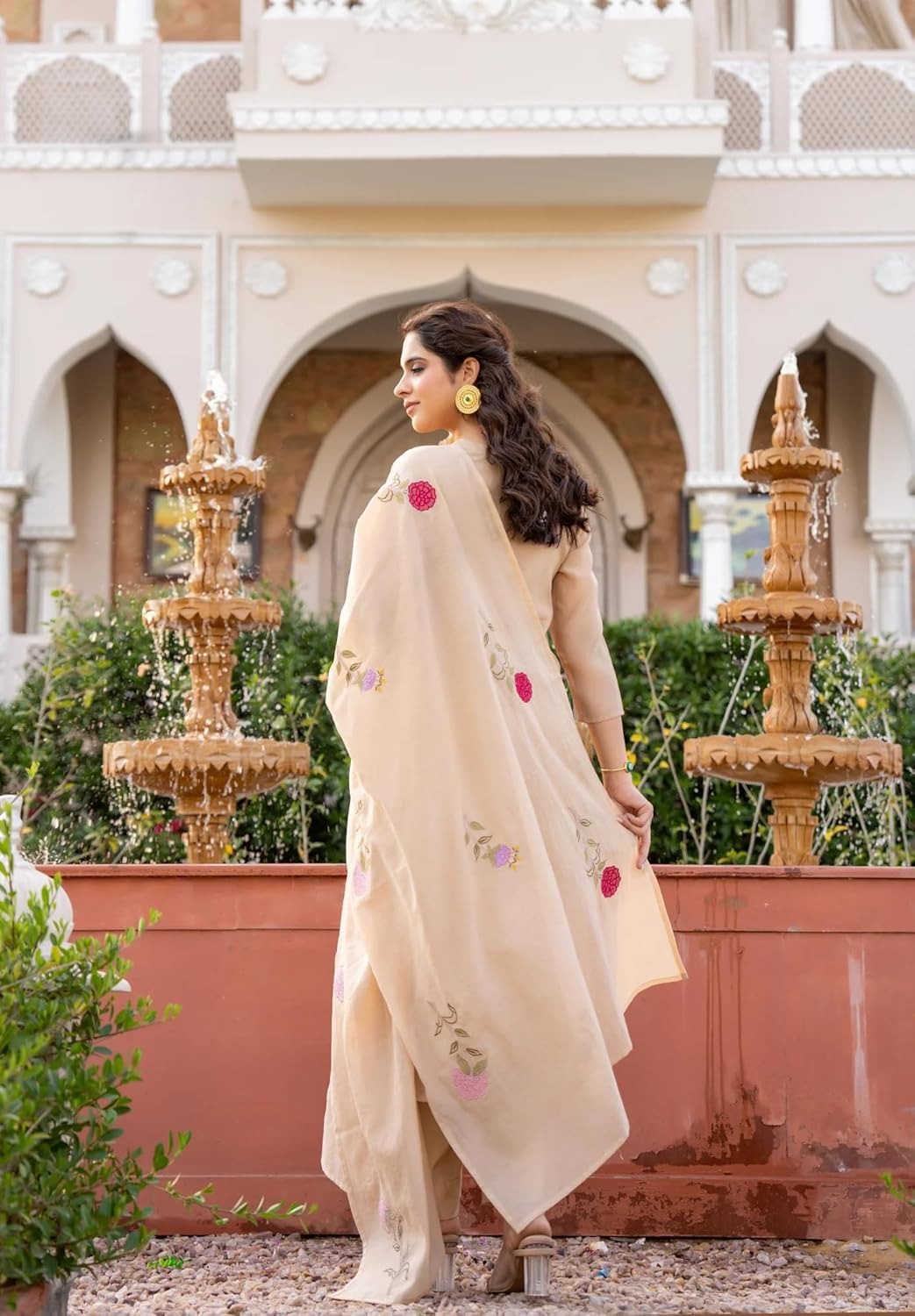 Xentarfy Floral Chanderi Kurti Pant Dupatta Set