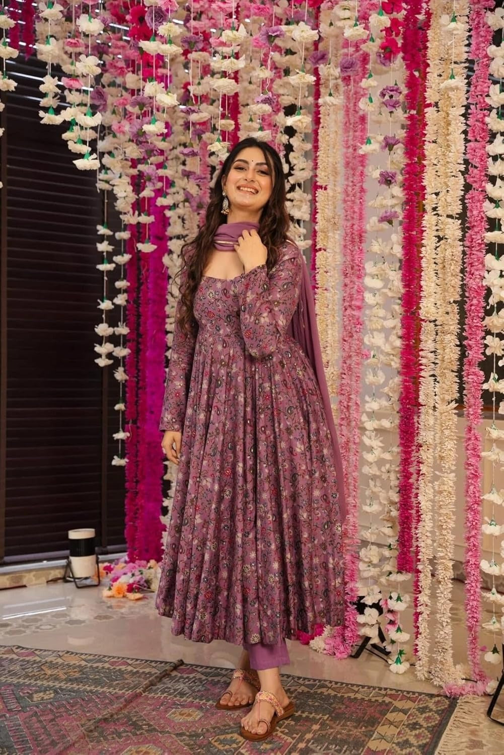 Xentarfy Floral Rayon Anarkali Kurti Pant Dupatta Set