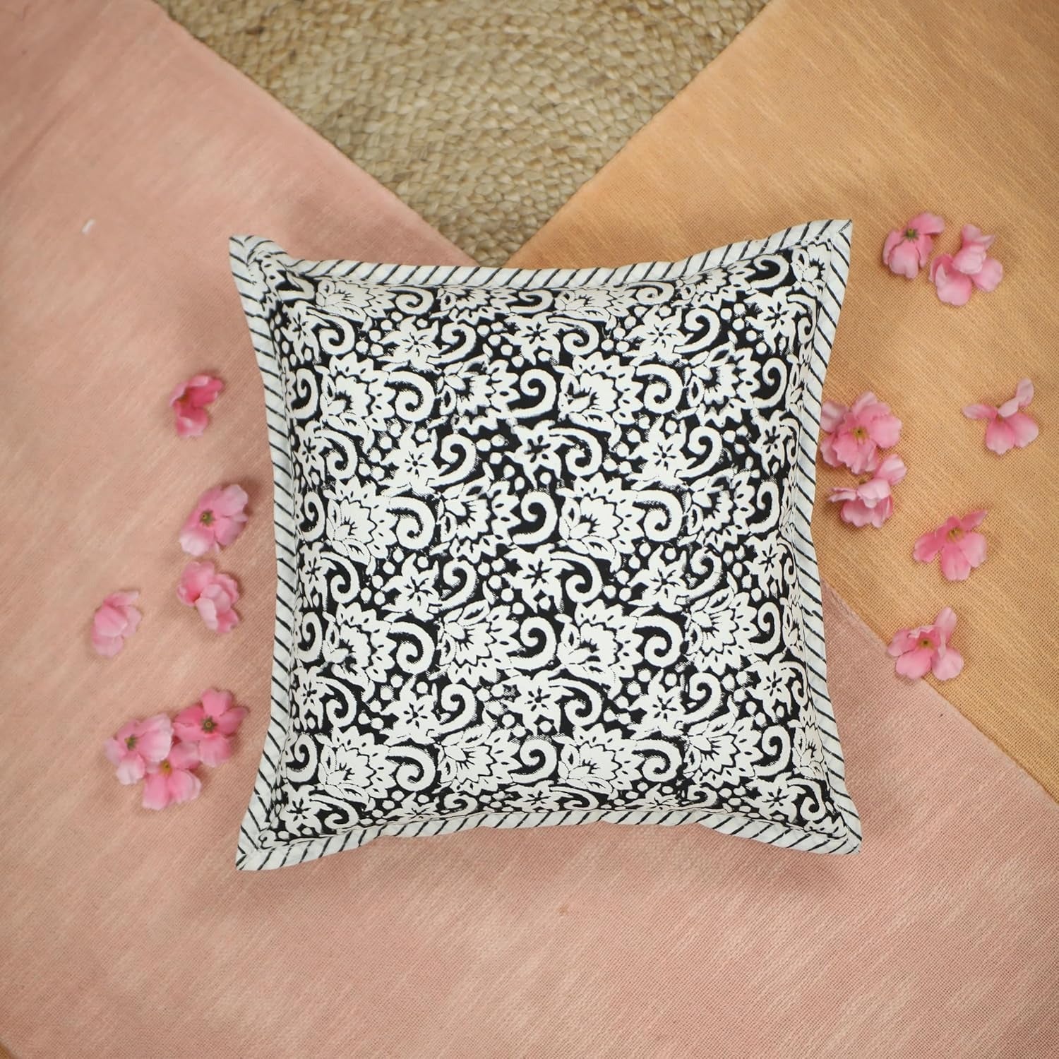 Xentarfy Hand Block Print Cotton Cushion Cover 16x16