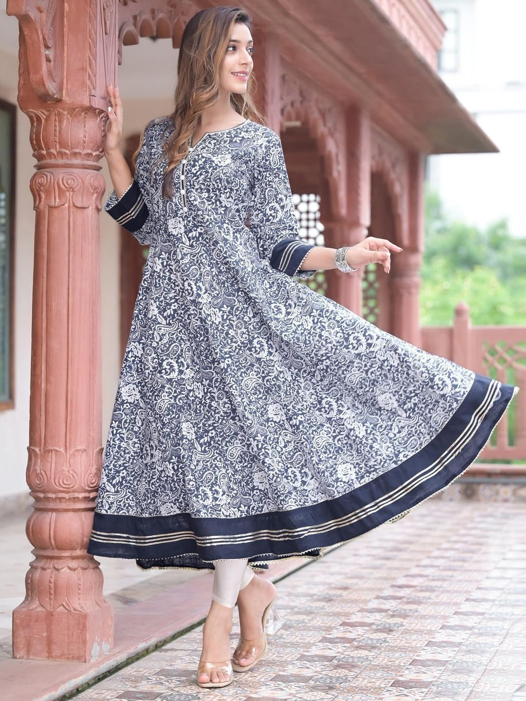 Xentarfy Cotton Floral Print Anarkali Kurta Dress